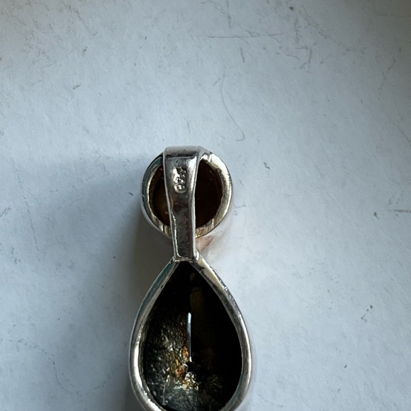 925 Pear shaped Pendant with smoky quartz and onyx - Picture 3 of 3